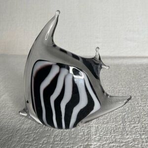 Murano Style Art Glass Striped Angel Fish Hand Blown Figurin Paperweight 3.5"X3"